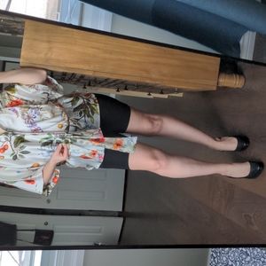 Roberto Cavalli kimono top / belted floral silk blouse / Class Cavalli